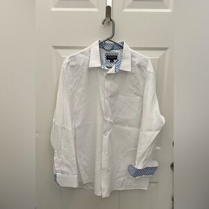 Johnston and Murphy White and Blue Button Down Dress Shirt. XL